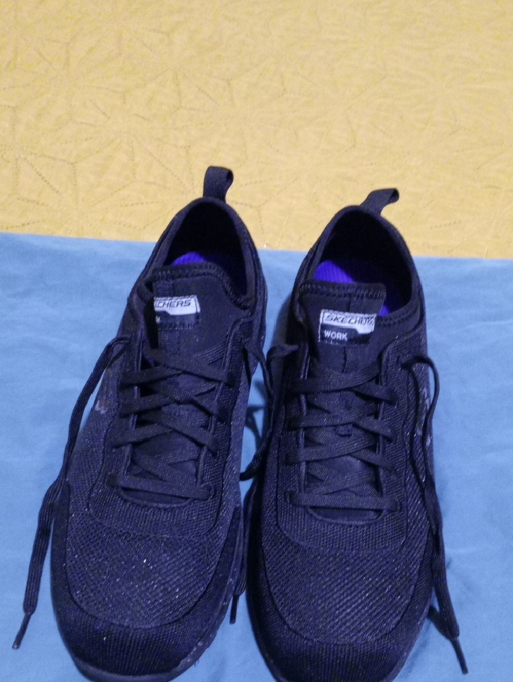 Skechers Men's Black Athletic Work Sneakers with Purple Lining